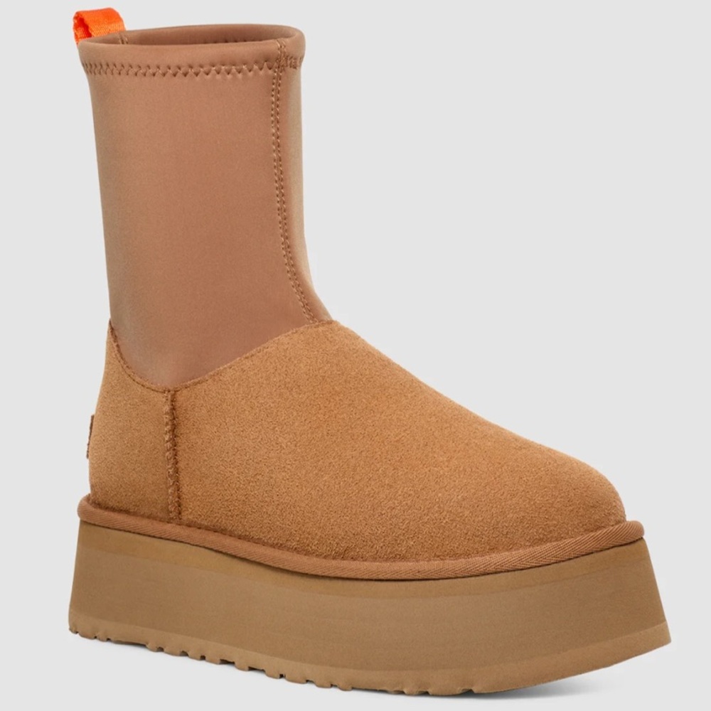 New Ugg Classic Dipper Stretch Platform Boot Shoes Sz 10 Beige Chestnut